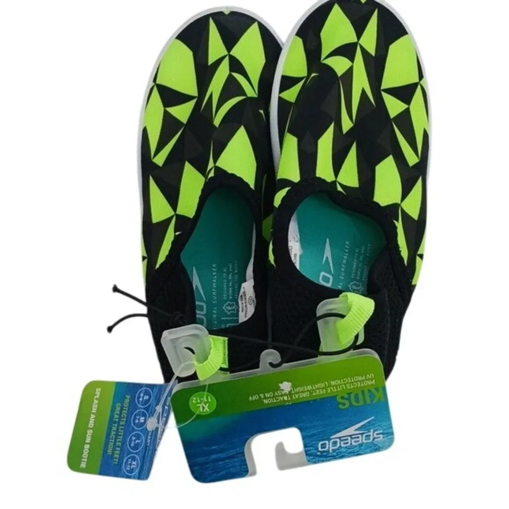Speedo Boys Splash Sun Bootie Water Shoes Black Green Size XL 11/12 New